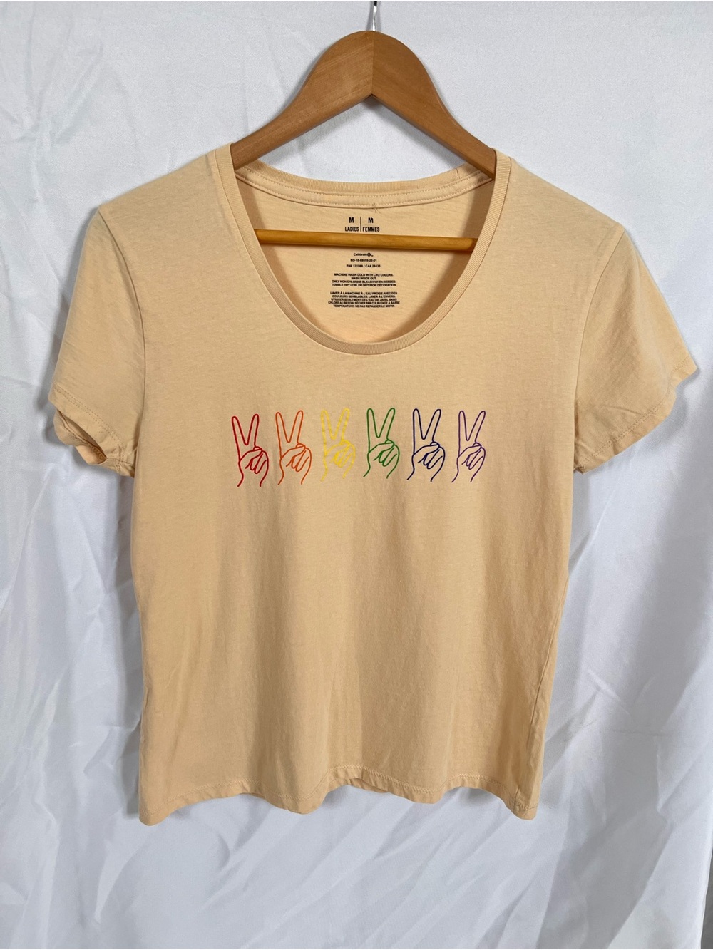 Celebrate It Peach Short-Sleeve Tee with Rainbow Peace Hands